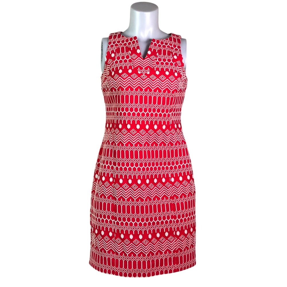 Boden Red & White Sleeveless Sheath Dress